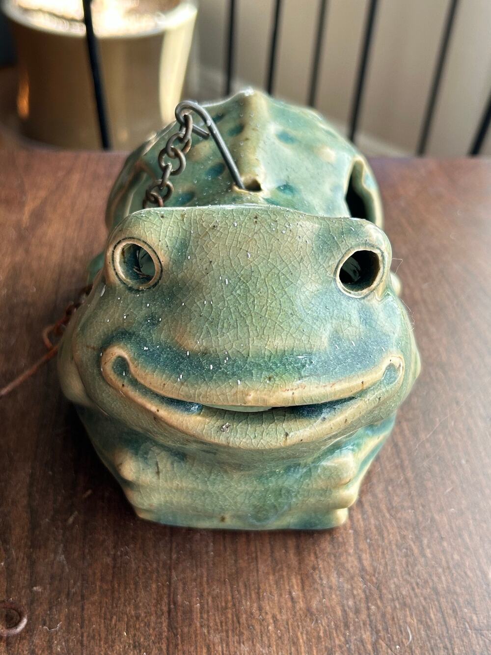 Vintage ceramic hanging frog planter 8”